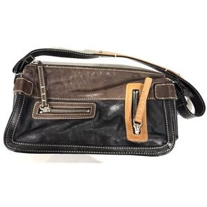 Tommy Hilfiger Purse Black Brown Tan Shoulder Bag Zipper Pockets Classic